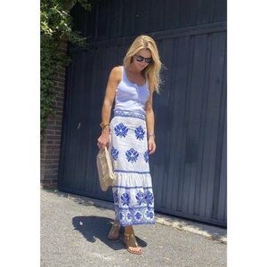 Zara Embroidered Linen midi Skirt